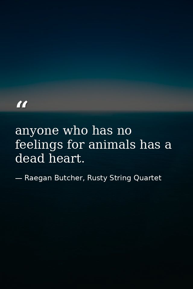 anyone who has no feelings for animals has a dead heart. — Raegan Butcher, Rusty String Quartet