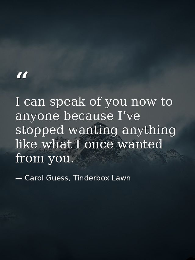 I can speak of you now to anyone because I’ve stopped wanting anything like what I once wanted from you. — Carol Guess, Tinderbox Lawn