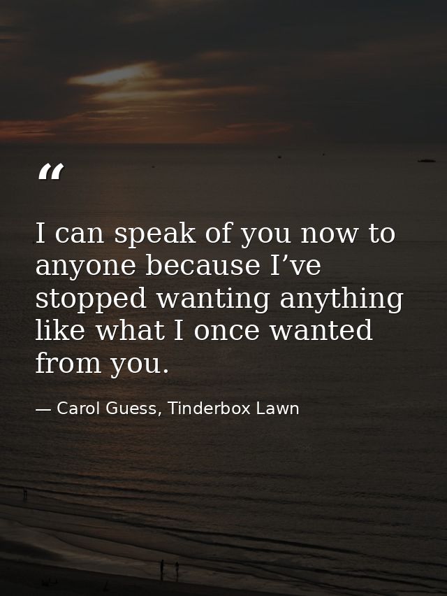 I can speak of you now to anyone because I’ve stopped wanting anything like what I once wanted from you. — Carol Guess, Tinderbox Lawn