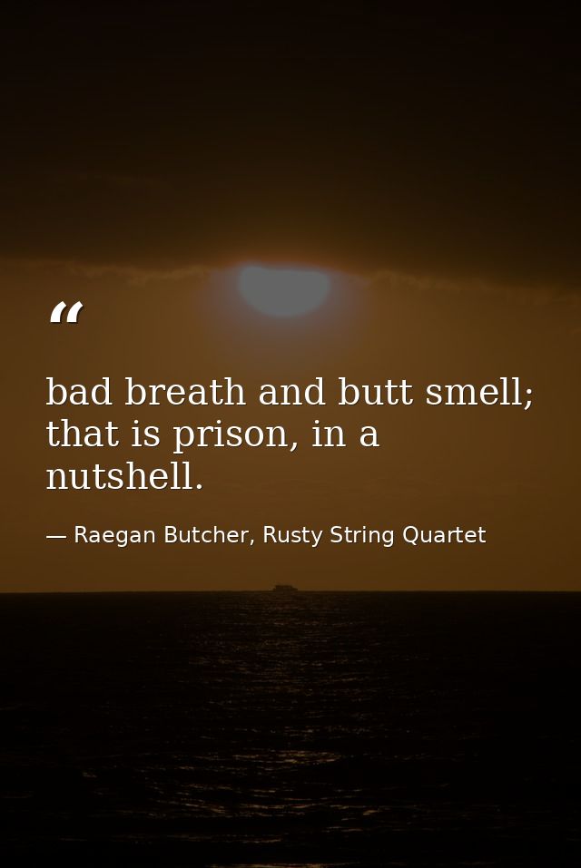 bad breath and butt smell; that is prison, in a nutshell. — Raegan Butcher, Rusty String Quartet