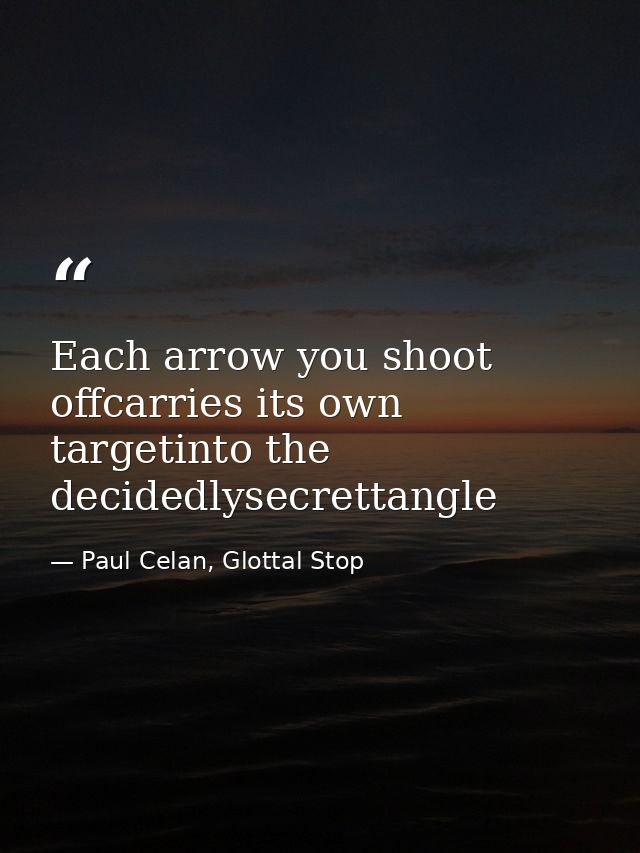 Each arrow you shoot offcarries its own targetinto the decidedlysecrettangle — Paul Celan, Glottal Stop