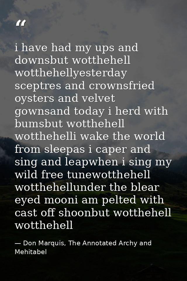 i have had my ups and downsbut wotthehell wotthehellyesterday sceptres and crownsfried oysters and velvet gownsand today — Don Marquis, The Annotated Archy and Mehitabel
