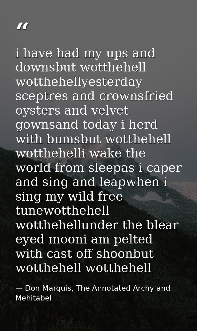 i have had my ups and downsbut wotthehell wotthehellyesterday sceptres and crownsfried oysters and velvet gownsand today — Don Marquis, The Annotated Archy and Mehitabel