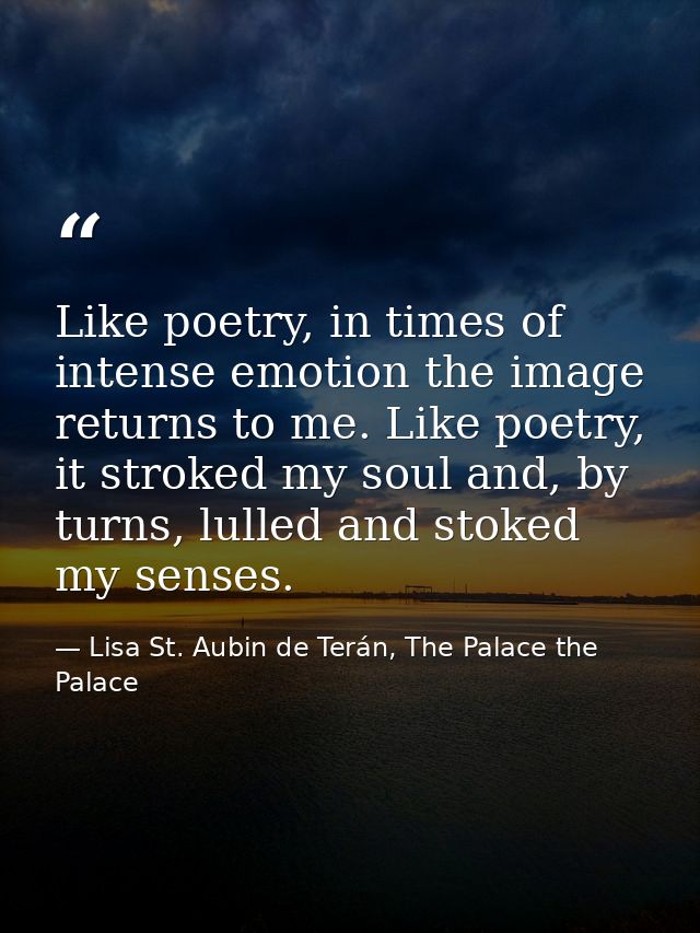 Like poetry, in times of intense emotion the image returns to me. Like poetry, it stroked my soul and, by turns, lulled  — Lisa St. Aubin de Terán, The Palace the Palace