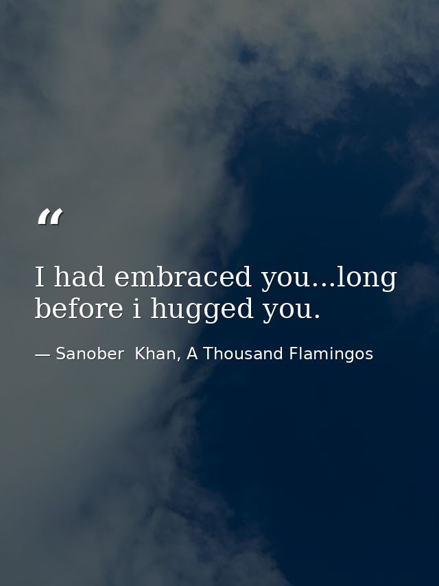 I had embraced you...long before i hugged you. — Sanober  Khan, A Thousand Flamingos