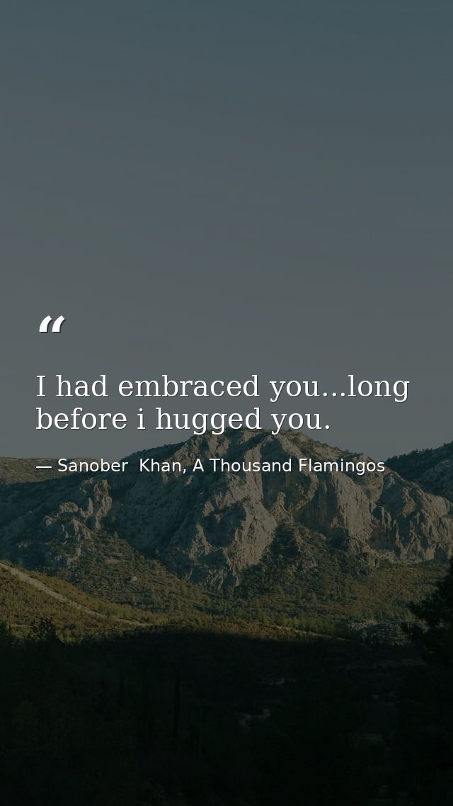 I had embraced you...long before i hugged you. — Sanober  Khan, A Thousand Flamingos