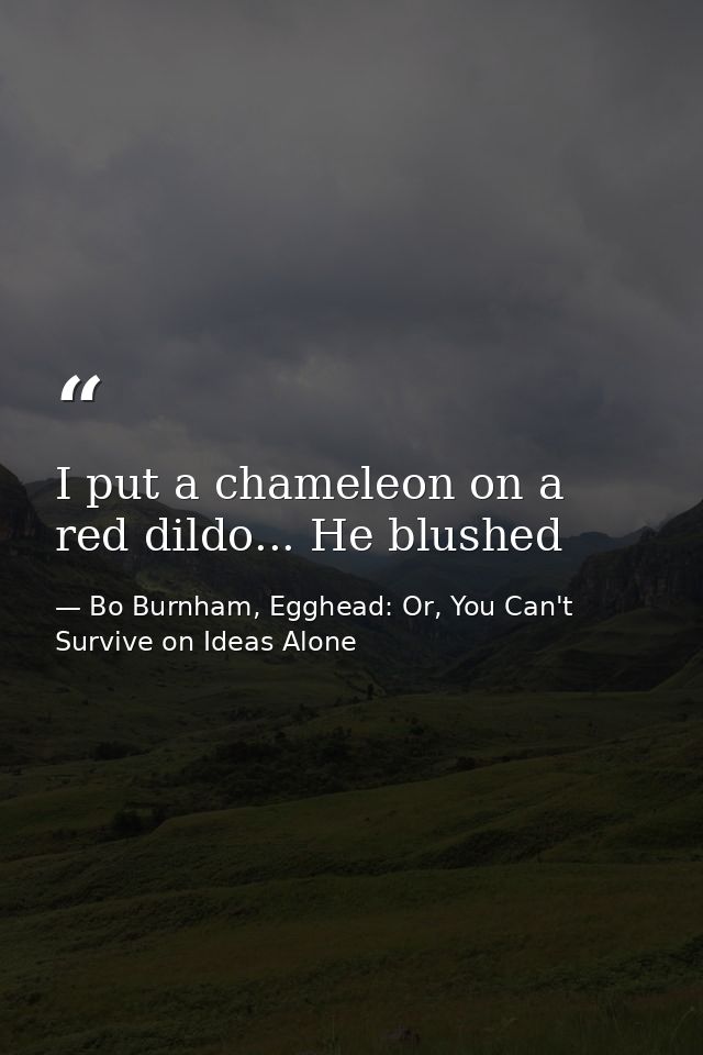 I put a chameleon on a red dildo... He blushed — Bo Burnham, Egghead: Or, You Can't Survive on Ideas Alone