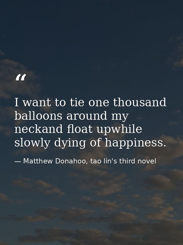 I want to tie one thousand balloons around my neckand float upwhile slowly dying of happiness. — Matthew Donahoo, tao lin's third novel