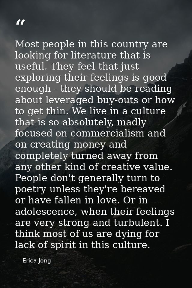 Most people in this country are looking for literature that is useful. They feel that just exploring their feelings is g — Erica Jong