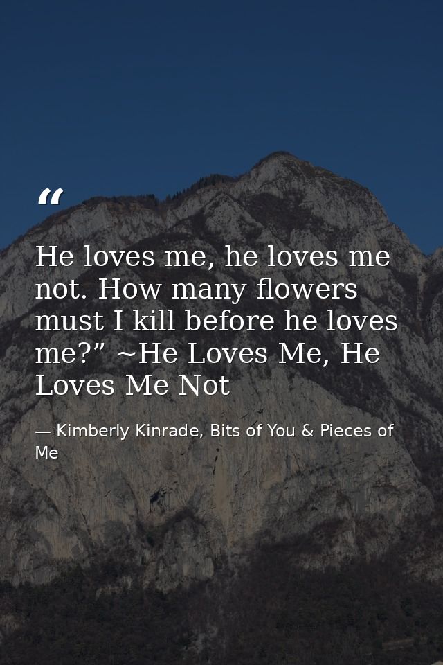 He loves me, he loves me not. How many flowers must I kill before he loves me?” ~He Loves Me, He Loves Me Not — Kimberly Kinrade, Bits of You & Pieces of Me