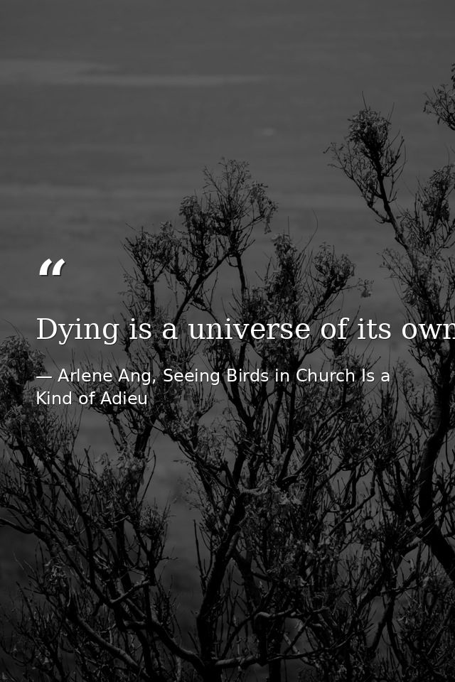 Dying is a universe of its own.  — Arlene Ang, Seeing Birds in Church Is a Kind of Adieu