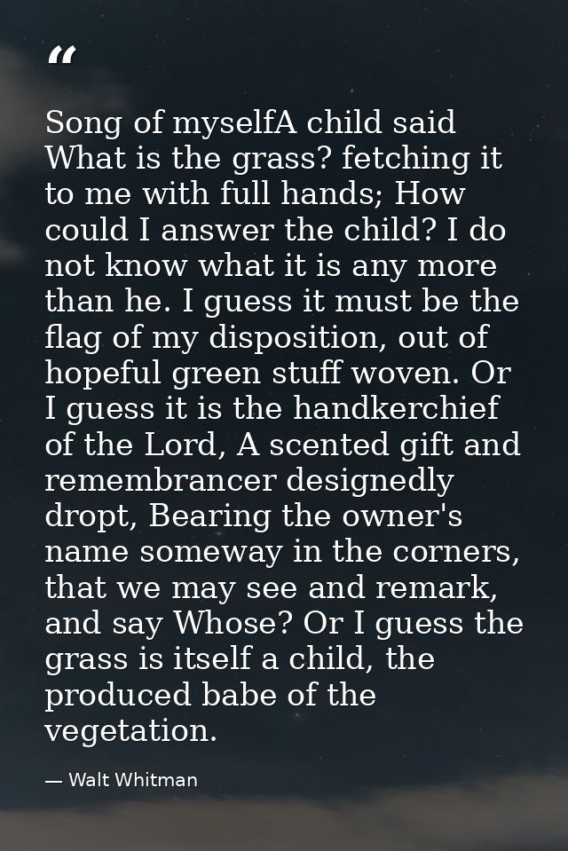 Song of myselfA child said What is the grass? fetching it to me with full hands; How could I answer the child? I do not  — Walt Whitman