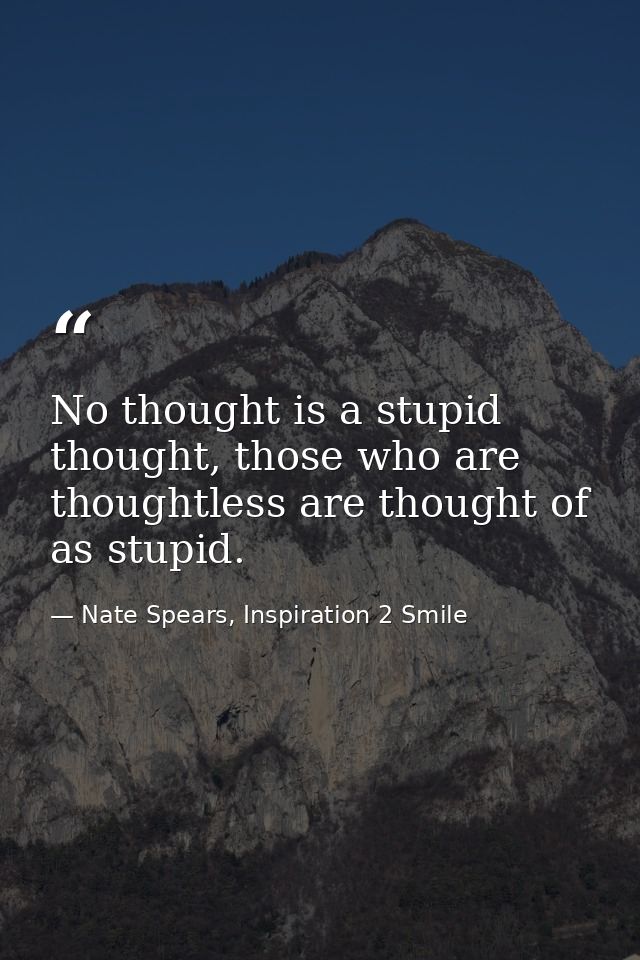 No thought is a stupid thought, those who are thoughtless are thought of as stupid. — Nate Spears, Inspiration 2 Smile
