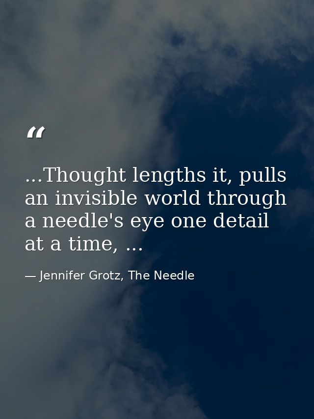 ...Thought lengths it, pulls an invisible world through a needle's eye one detail at a time, ... — Jennifer Grotz, The Needle