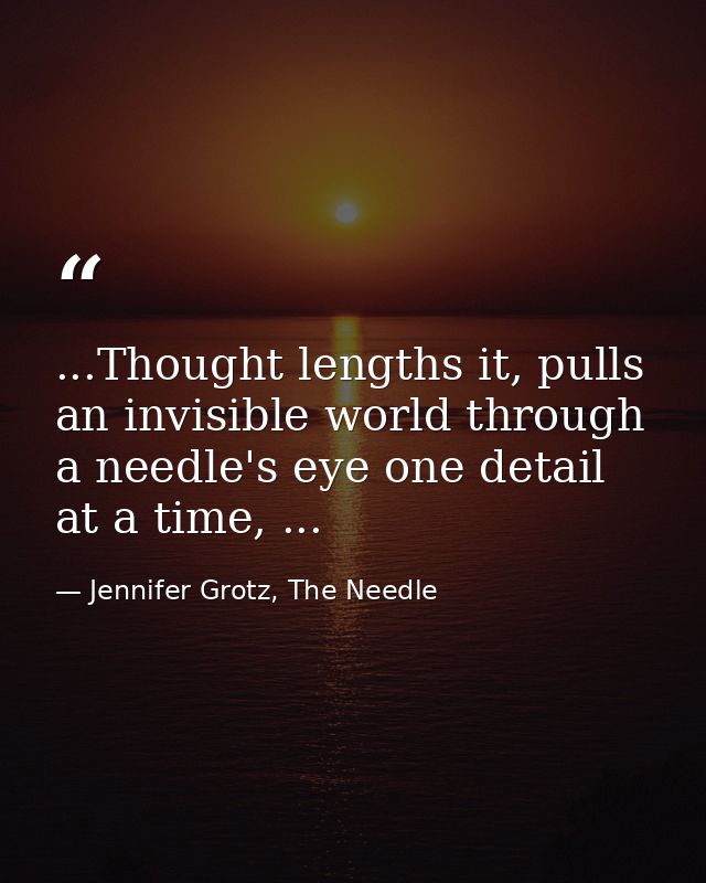 ...Thought lengths it, pulls an invisible world through a needle's eye one detail at a time, ... — Jennifer Grotz, The Needle
