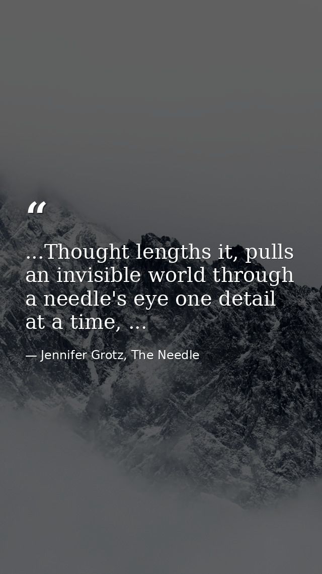 ...Thought lengths it, pulls an invisible world through a needle's eye one detail at a time, ... — Jennifer Grotz, The Needle