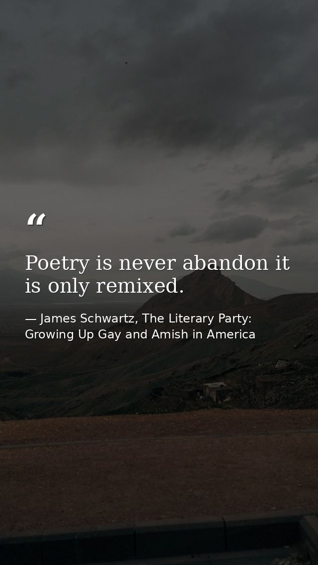 Poetry is never abandon it is only remixed. — James Schwartz, The Literary Party: Growing Up Gay and Amish in America