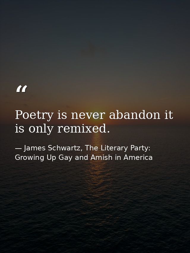 Poetry is never abandon it is only remixed. — James Schwartz, The Literary Party: Growing Up Gay and Amish in America