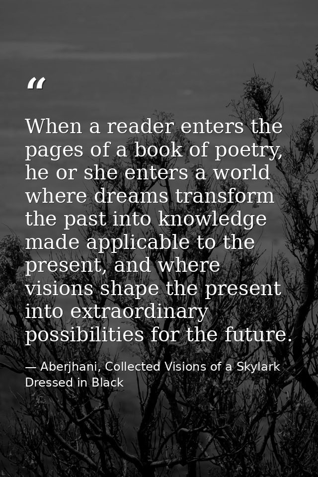 When a reader enters the pages of a book of poetry, he or she enters a world where dreams transform the past into knowle — Aberjhani, Collected Visions of a Skylark Dressed in Black