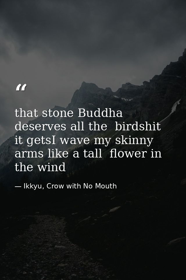 that stone Buddha deserves all the  birdshit it getsI wave my skinny arms like a tall  flower in the wind — Ikkyu, Crow with No Mouth