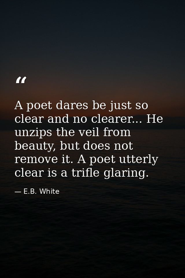 A poet dares be just so clear and no clearer... He unzips the veil from beauty, but does not remove it. A poet utterly c — E.B. White
