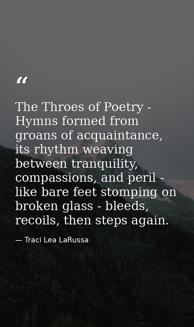 The Throes of Poetry - Hymns formed from groans of acquaintance, its rhythm weaving between tranquility, compassions, an — Traci Lea LaRussa