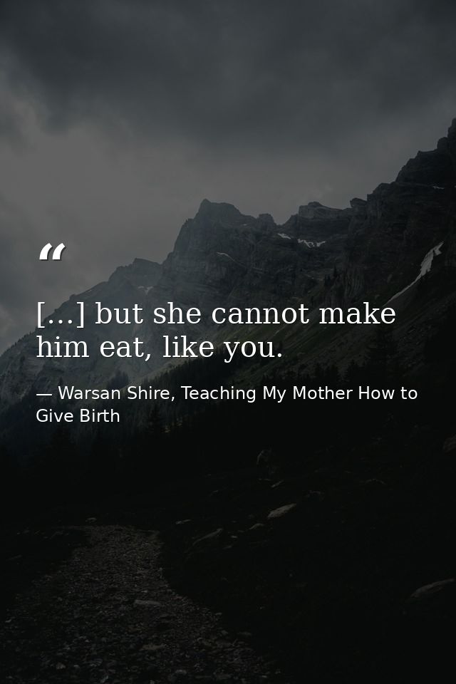 […] but she cannot make him eat, like you. — Warsan Shire, Teaching My Mother How to Give Birth