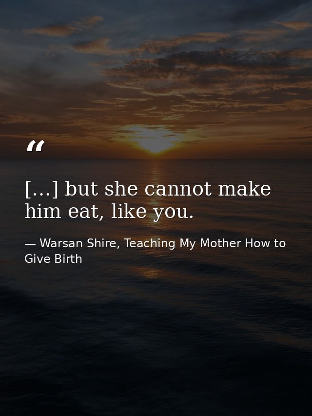 […] but she cannot make him eat, like you. — Warsan Shire, Teaching My Mother How to Give Birth