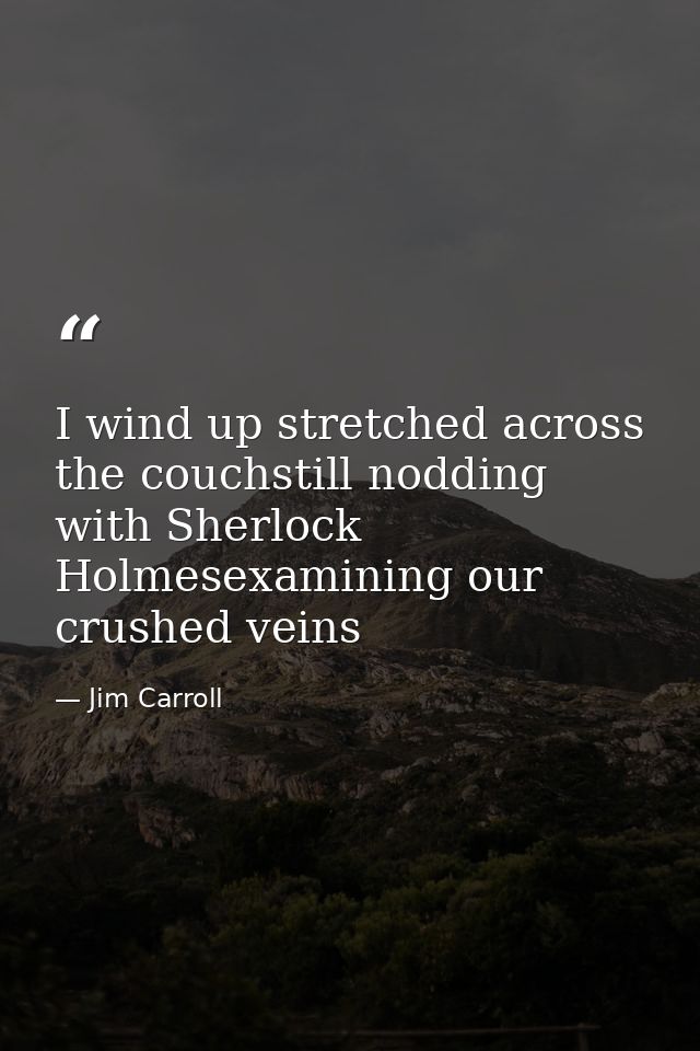 I wind up stretched across the couchstill nodding with Sherlock Holmesexamining our crushed veins — Jim Carroll