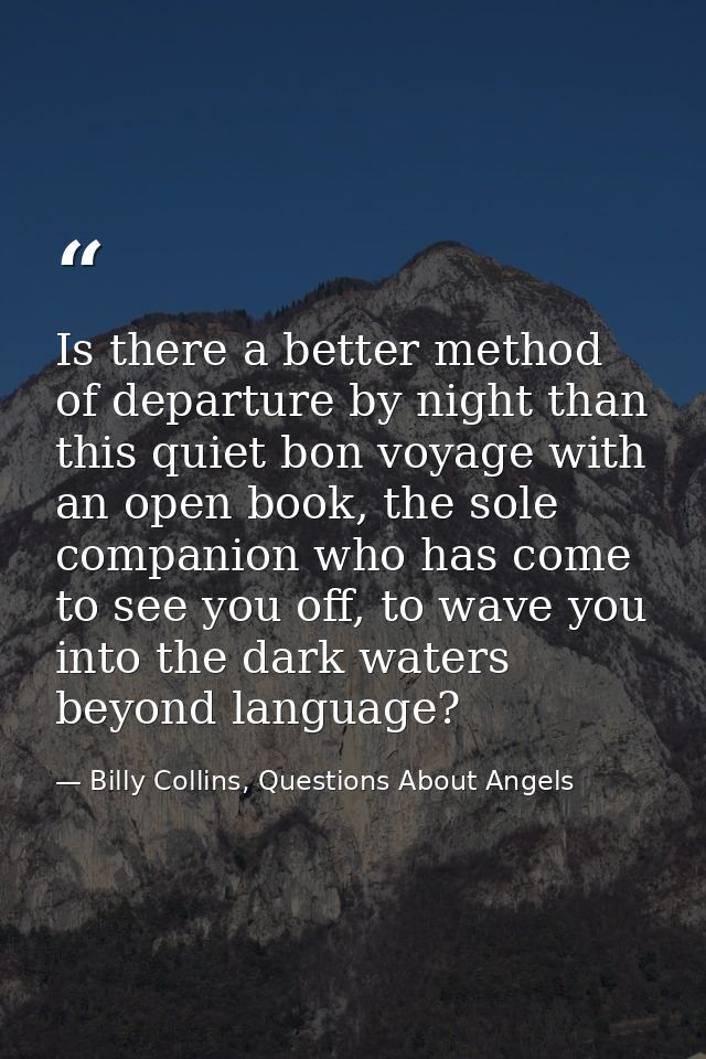 Is there a better method of departure by night than this quiet bon voyage with an open book, the sole companion who has  — Billy Collins, Questions About Angels