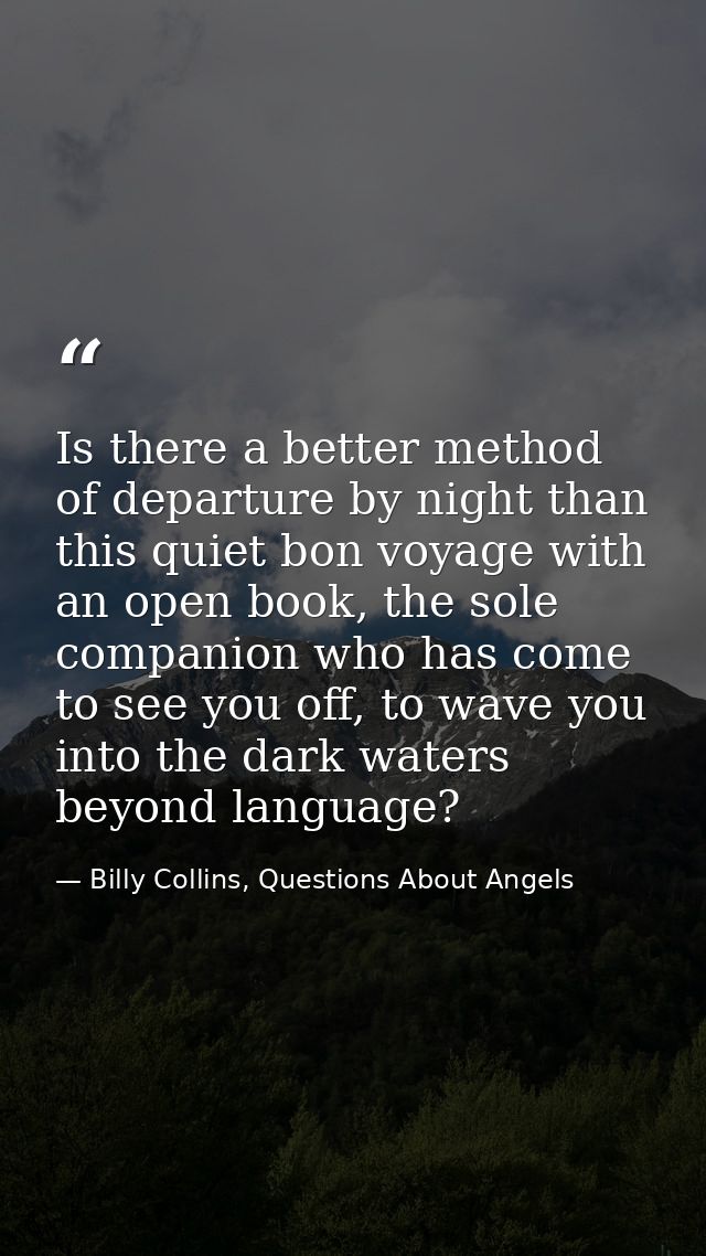 Is there a better method of departure by night than this quiet bon voyage with an open book, the sole companion who has  — Billy Collins, Questions About Angels