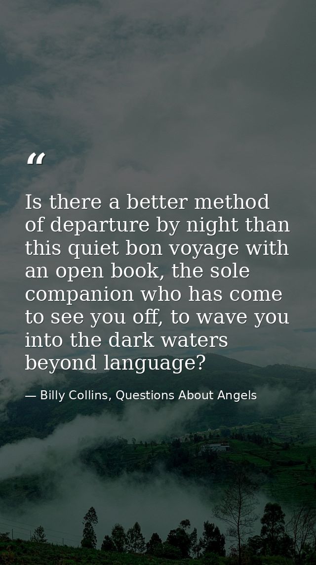 Is there a better method of departure by night than this quiet bon voyage with an open book, the sole companion who has  — Billy Collins, Questions About Angels