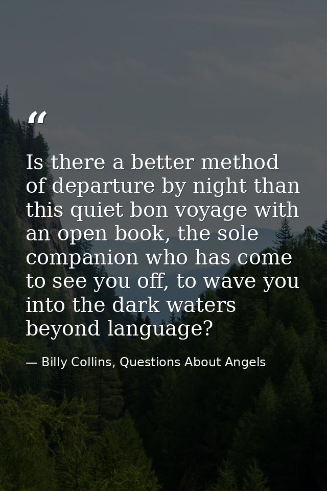 Is there a better method of departure by night than this quiet bon voyage with an open book, the sole companion who has  — Billy Collins, Questions About Angels