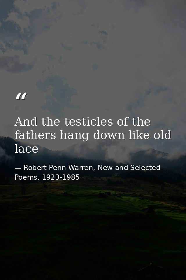 And the testicles of the fathers hang down like old lace — Robert Penn Warren, New and Selected Poems, 1923-1985
