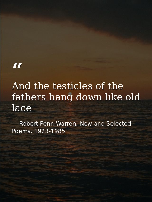 And the testicles of the fathers hang down like old lace — Robert Penn Warren, New and Selected Poems, 1923-1985