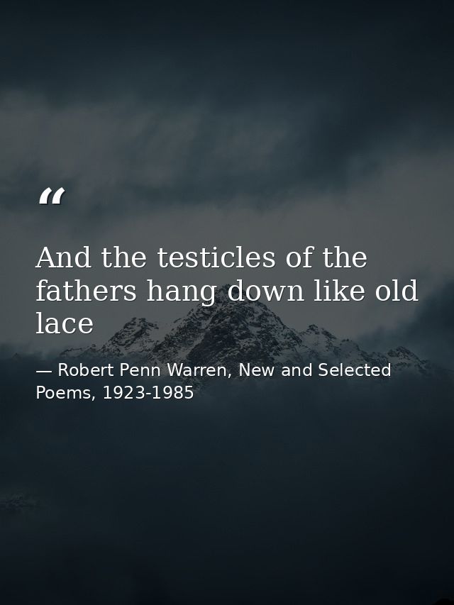 And the testicles of the fathers hang down like old lace — Robert Penn Warren, New and Selected Poems, 1923-1985