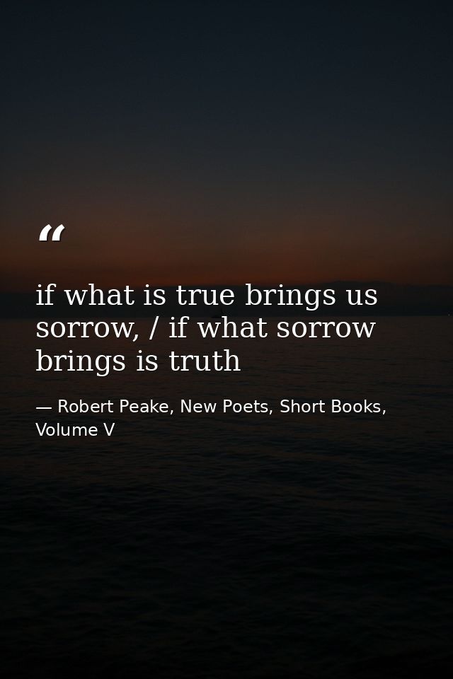 if what is true brings us sorrow, / if what sorrow brings is truth — Robert Peake, New Poets, Short Books, Volume V