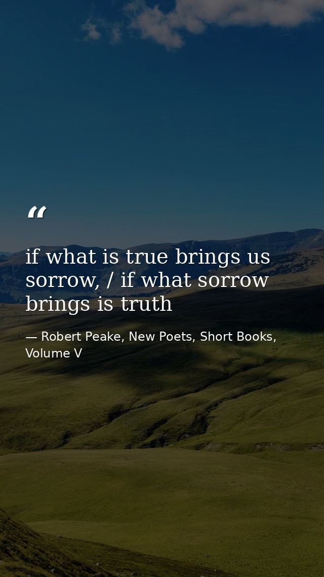 if what is true brings us sorrow, / if what sorrow brings is truth — Robert Peake, New Poets, Short Books, Volume V