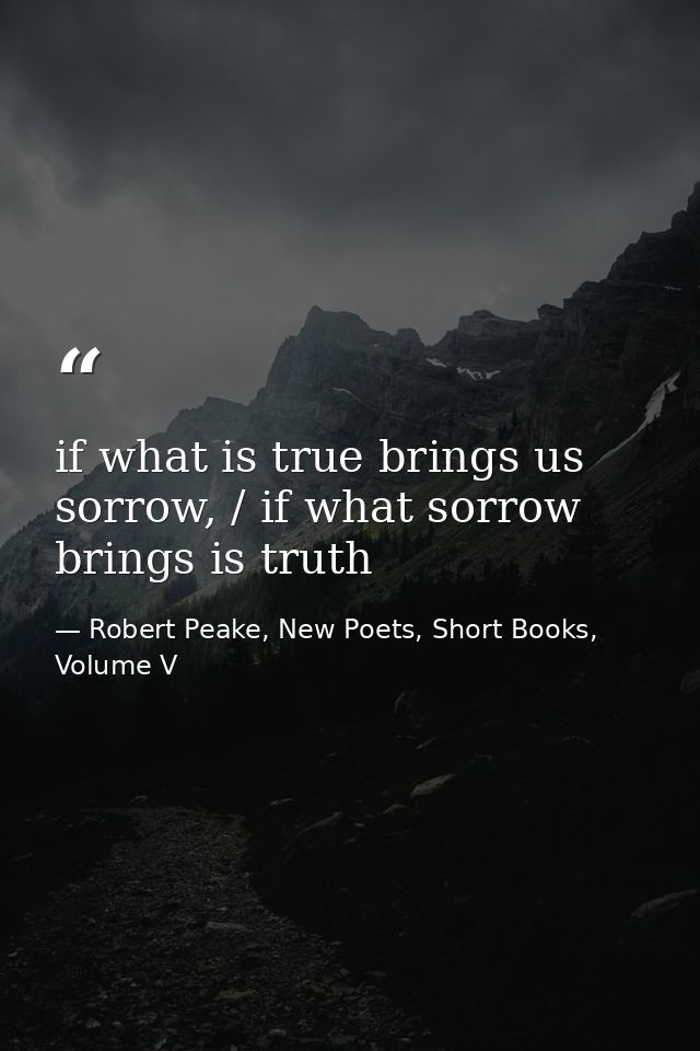 if what is true brings us sorrow, / if what sorrow brings is truth — Robert Peake, New Poets, Short Books, Volume V