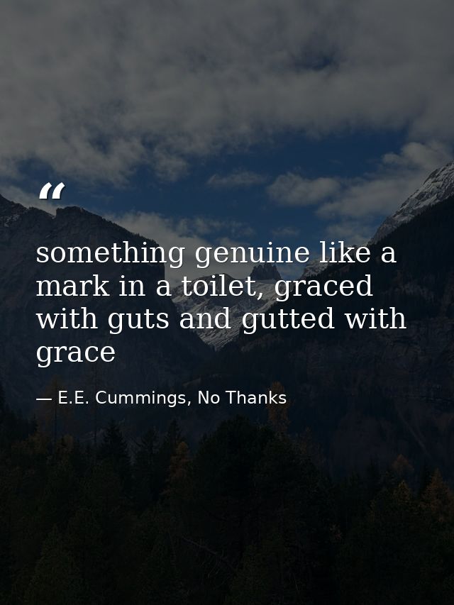 something genuine like a mark in a toilet, graced with guts and gutted with grace — E.E. Cummings, No Thanks
