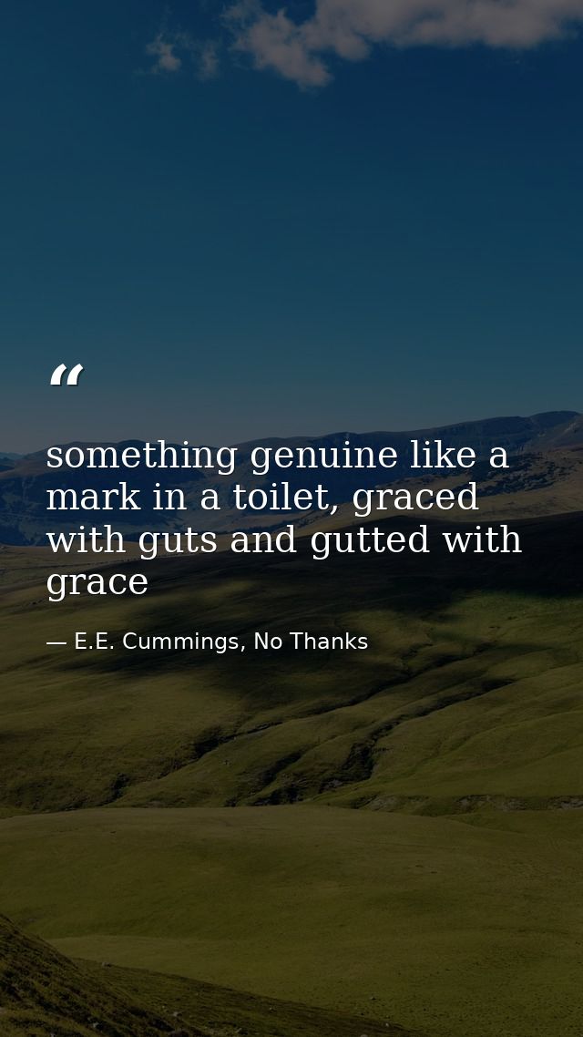 something genuine like a mark in a toilet, graced with guts and gutted with grace — E.E. Cummings, No Thanks