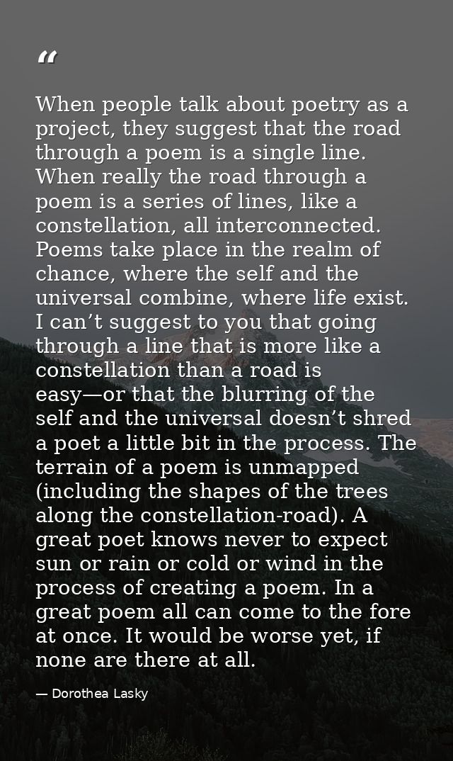 When people talk about poetry as a project, they suggest that the road through a poem is a single line. When really the  — Dorothea Lasky
