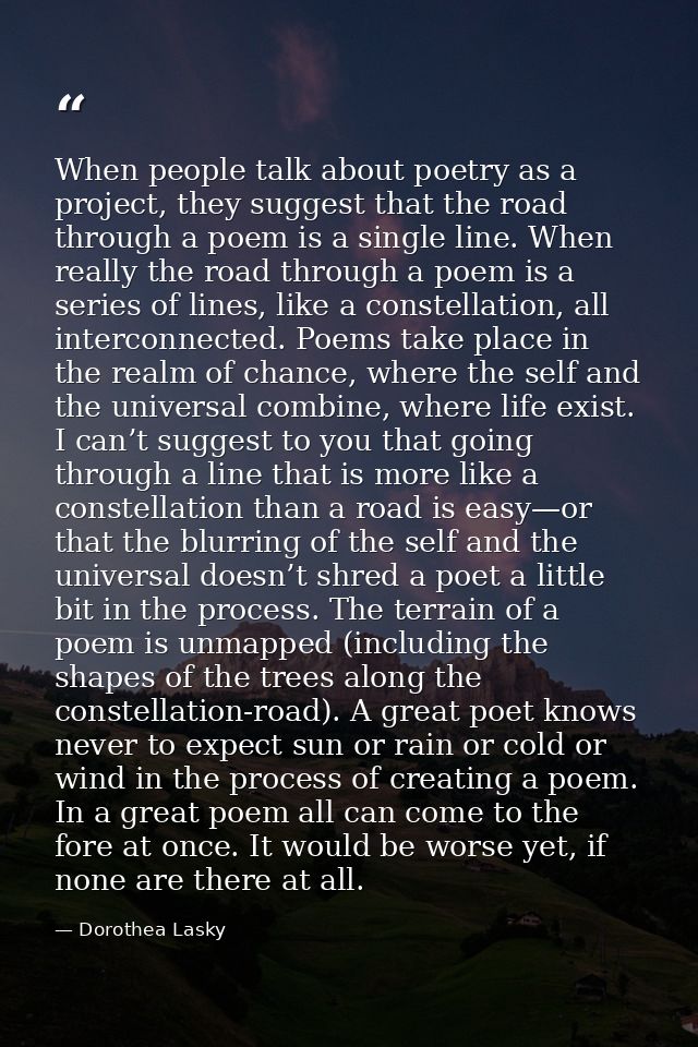 When people talk about poetry as a project, they suggest that the road through a poem is a single line. When really the  — Dorothea Lasky
