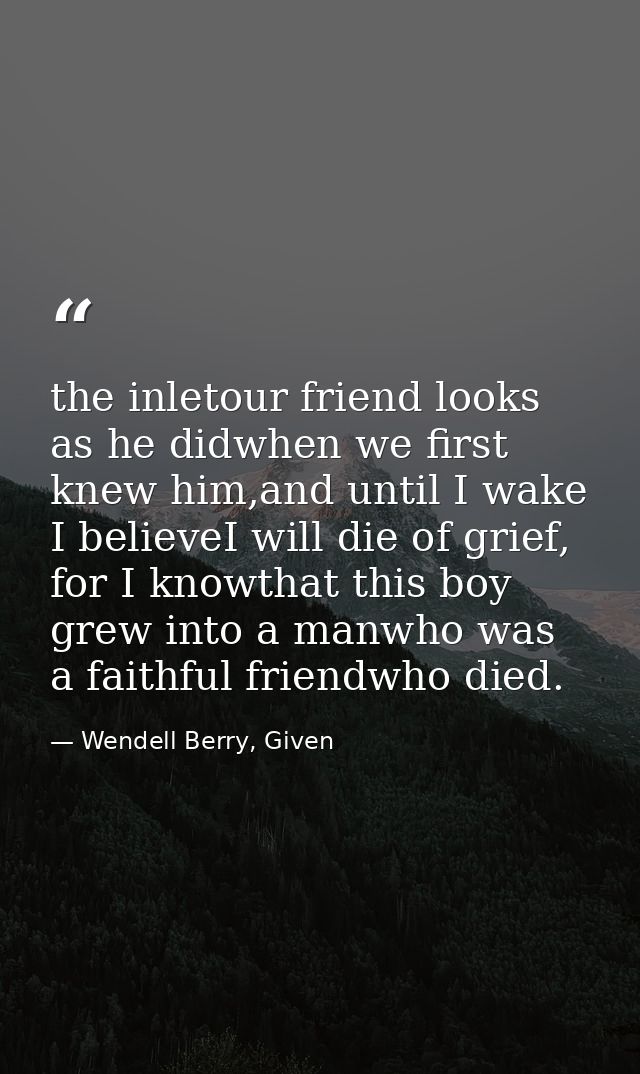 the inletour friend looks as he didwhen we first knew him,and until I wake I believeI will die of grief, for I knowthat  — Wendell Berry, Given