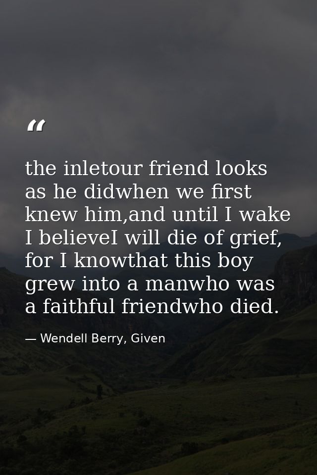 the inletour friend looks as he didwhen we first knew him,and until I wake I believeI will die of grief, for I knowthat  — Wendell Berry, Given