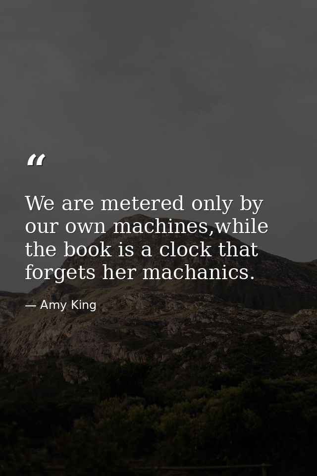 We are metered only by our own machines,while the book is a clock that forgets her machanics. — Amy King