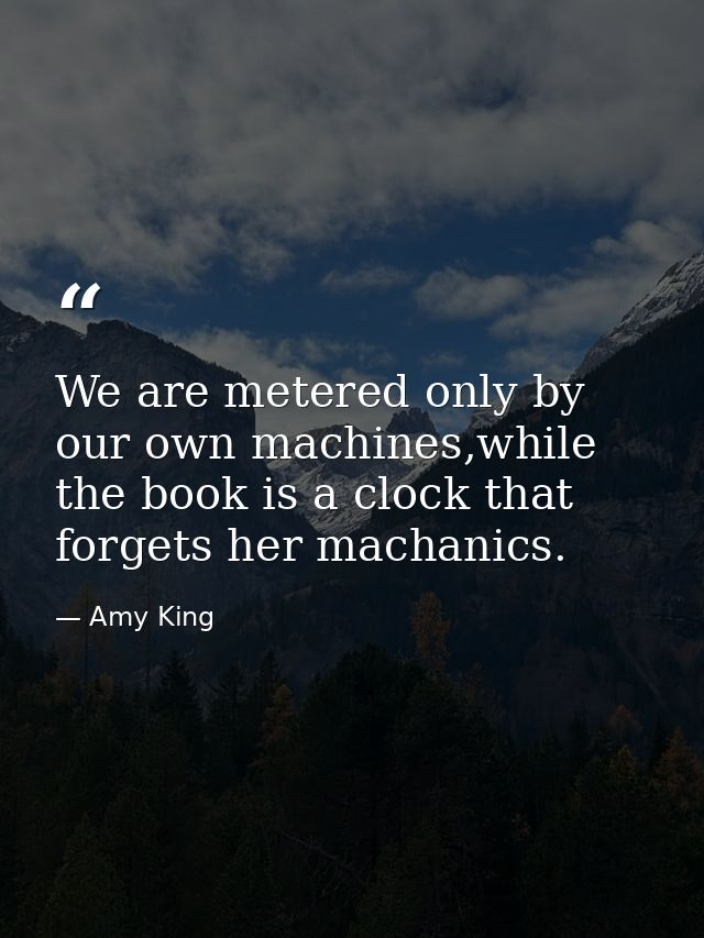 We are metered only by our own machines,while the book is a clock that forgets her machanics. — Amy King