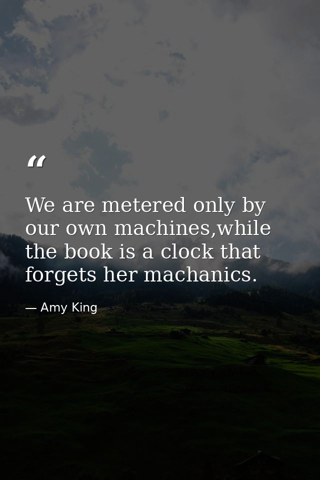 We are metered only by our own machines,while the book is a clock that forgets her machanics. — Amy King