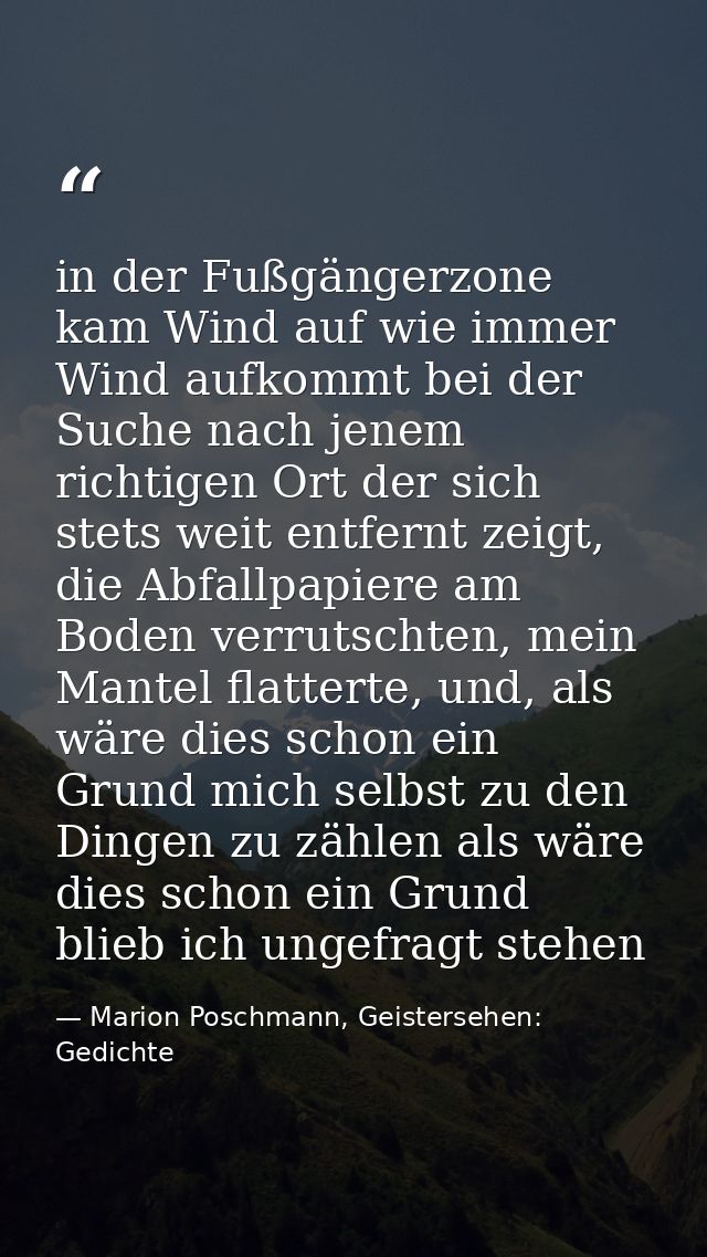 in der Fußgängerzone kam Wind auf wie immer Wind aufkommt bei der Suche nach jenem richtigen Ort der sich stets weit ent — Marion Poschmann, Geistersehen: Gedichte