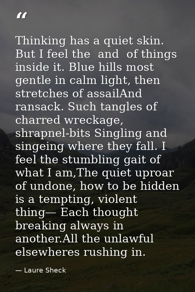 Thinking has a quiet skin. But I feel the  and  of things inside it. Blue hills most gentle in calm light, then stretche — Laure Sheck